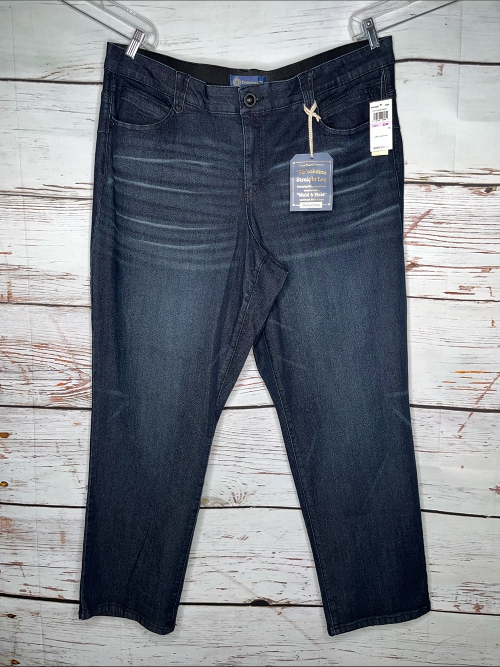Democracy NWT 22W Dark Blue Wash Denim “Ab” Solution Mid Rise Straight Leg Jeans